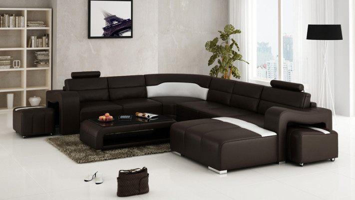 Leather sofa Couch Living landscape Corner sofa Corner Suite Design Modern Sofa with USB