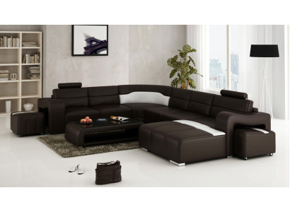 Leather sofa Couch Living landscape Corner sofa Corner Suite Design Modern Sofa with USB