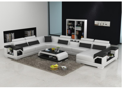 Leather sofa Couch Living landscape Corner sofa Corner Suite Design Modern Sofa with USB