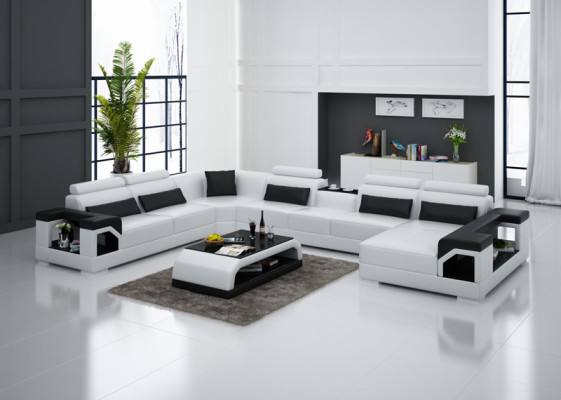 Leather sofa Couch Living landscape Corner sofa Corner Suite Design Modern Sofa with USB