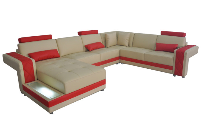 Leather Sofa Couch Living Landscape Corner Suite Design Modern Sofa U-shape LED USB