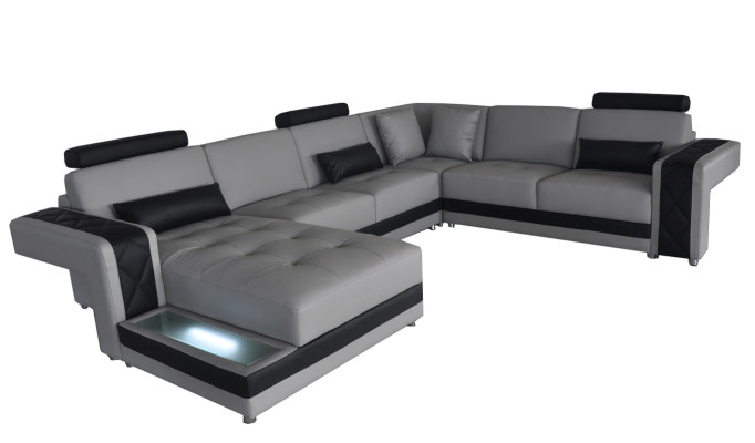 Leather Sofa Couch Living Landscape Corner Suite Design Modern Sofa U-shape LED USB