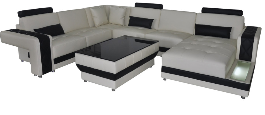 Leather Sofa Couch Living Landscape Corner Suite Design Modern Sofa U-shape LED USB