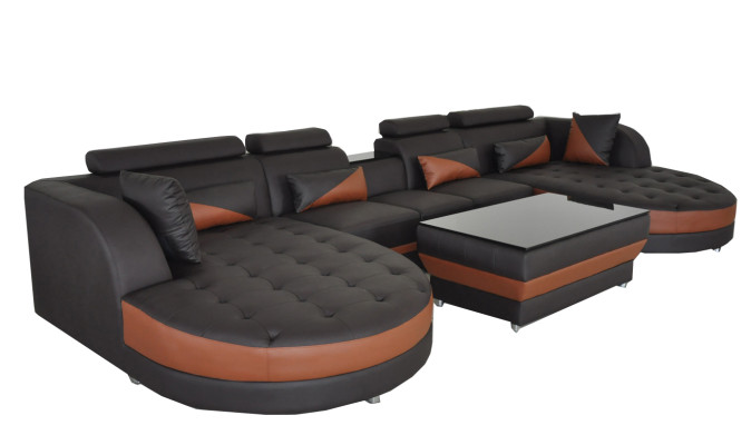 Modern Leather Sofa Corner sofa Upholstery Living room Corner sofa U-shape Living landscape USB