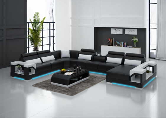 Leather sofa Couch Living landscape Corner sofa Eck Suite Design Modern Sofa G8010 new
