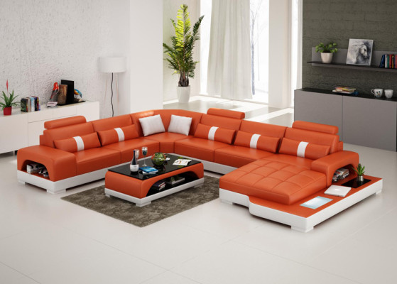 Leather sofa Couch Living landscape Corner Corner sofa Sofa Modern Design Suite