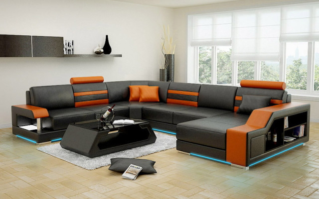 Leather sofa Couch Living landscape Corner sofa Eck Suite Design Modern new Sofa L6016