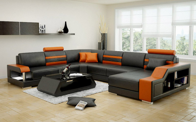 Leather sofa Couch Living landscape Corner sofa Eck Suite Design Modern new Sofa L6016