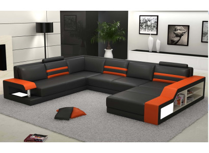 Designer sofa Corner sofa Couch Leather sofa Upholstery Seat Corner Suite with light PHX1