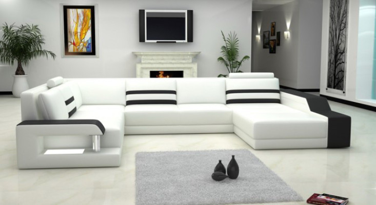 Designer sofa Corner sofa Couch Leather sofa Upholstery Seat Corner Suite with light PHX1
