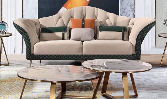 Designer Sets Sofa Couch Upholstery Suite 6pcs. Set of leather coffee tables