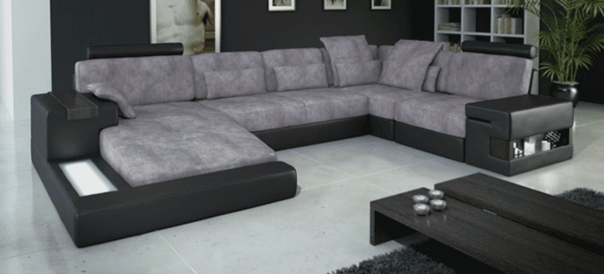 Designer Modern Luxury Textile Sofa U-shape Furniture with Bed Functions gray new