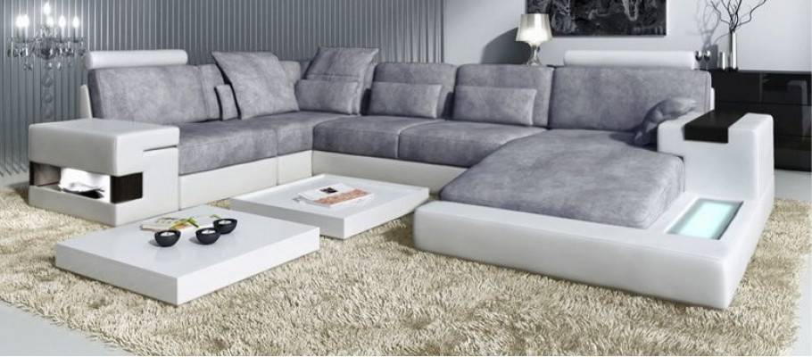 Modern Textile Sofa U-shape Furniture with Bed Functions Storage Space Gray new