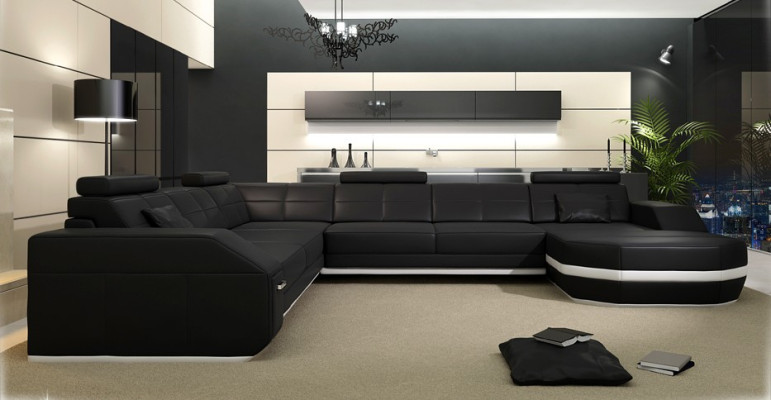 Design Sofa with USB Couch Upholstery Corner sofa Living landscape Leather sofa Corner suite
