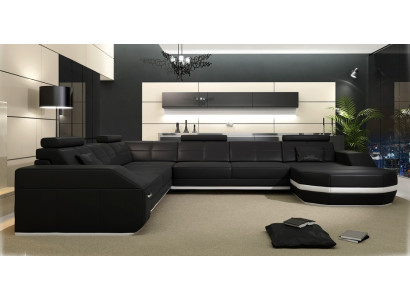 Design Sofa with USB Couch Upholstery Corner sofa Living landscape Leather sofa Corner suite