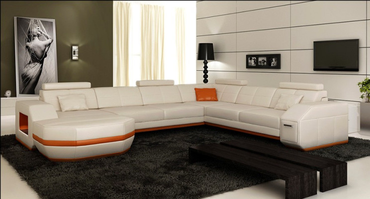 Design Sofa with USB Couch Upholstery Corner sofa Living landscape Leather sofa Corner suite