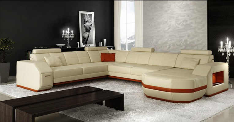 Design Sofa with USB Couch Upholstery Corner sofa Living landscape Leather sofa Corner suite