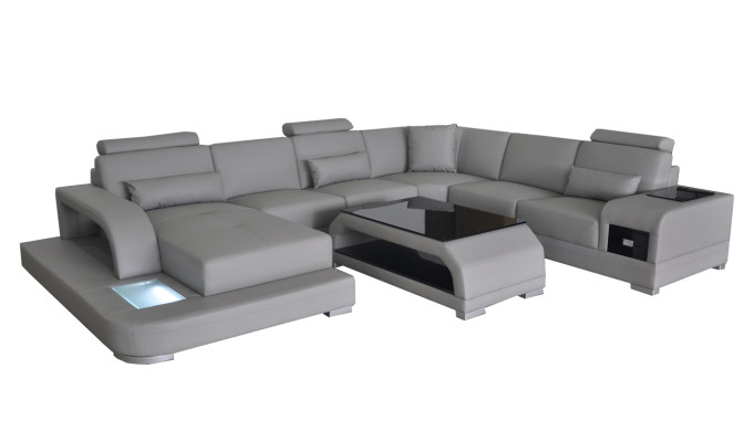 Corner Sofa with USB Upholstery Couch Seat Gray Leather Suite Modern Living landscape