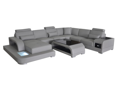 Corner Sofa with USB Upholstery Couch Seat Gray Leather Suite Modern Living landscape