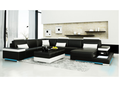 Leather sofa Couch Living landscape Corner sofa Suite Design Modern new Sofa Light USB