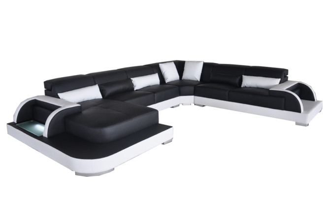 Leather Sofa with USB Living landscape Corner Suite Design Modern Sofas U-shape Couches
