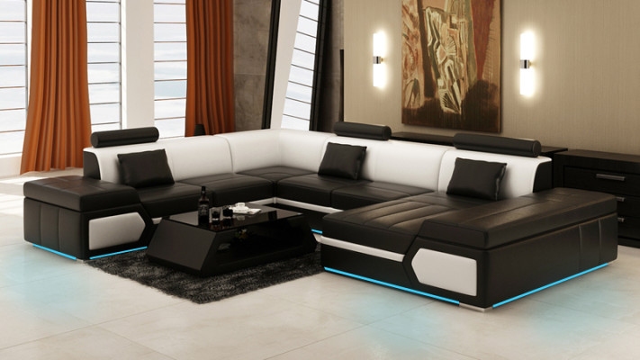Leather sofa sofa couch living landscape corner sofa suite design modern black + USB