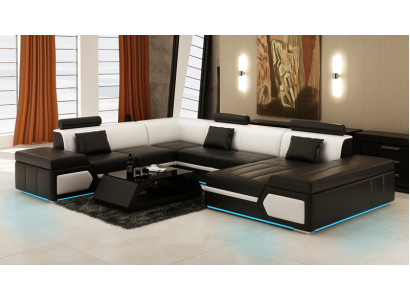 Leather sofa sofa couch living landscape corner sofa suite design modern black + USB