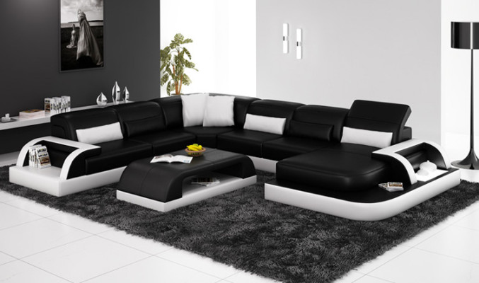 Sofa Corner sofa Design Living landscape Black Upholstery Seat Suite Leather sofa USB