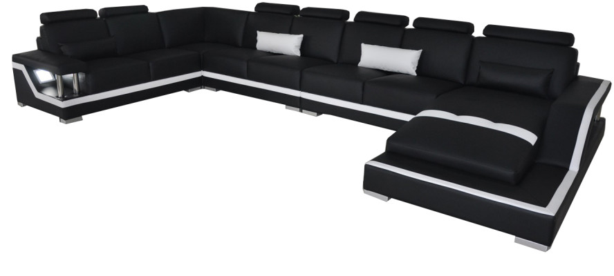 Leather sofa Living landscape Corner Suite Design Sofa U-shape + Chaise with USB L6002