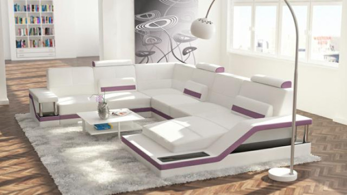 Leather sofa + USB Living landscape Corner sofa Corner Suite Design Couch Sofa Hamburg