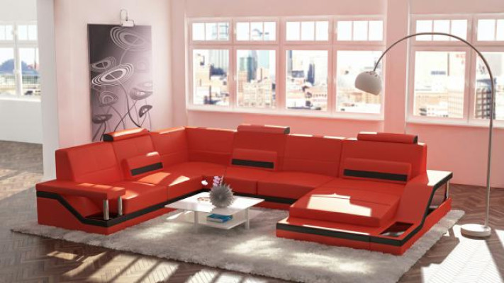 Leather sofa + USB Living landscape Corner sofa Corner Suite Design Couch Sofa Hamburg