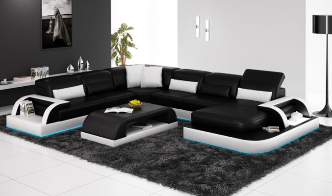 Leather sofa Couch Living landscape Corner sofa Corner Suite Design Modern new Sofa L6012