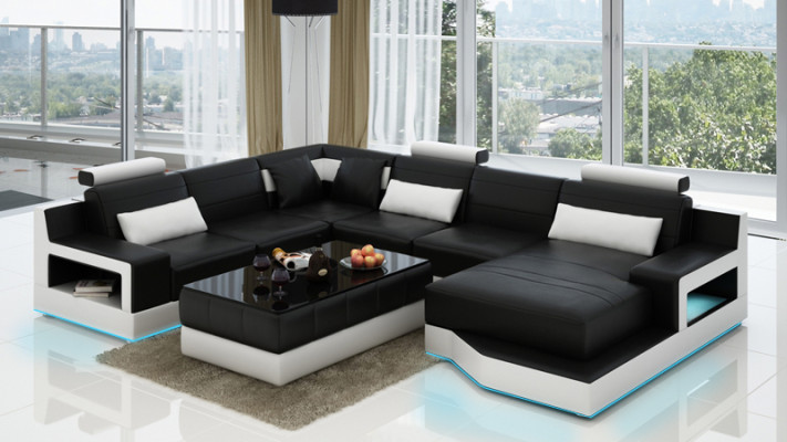 Design Leather Living landscape Corner Sofa Modern Suite Couch Corner Black USB new