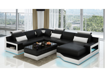 Design Leather Living landscape Corner Sofa Modern Suite Couch Corner Black USB new