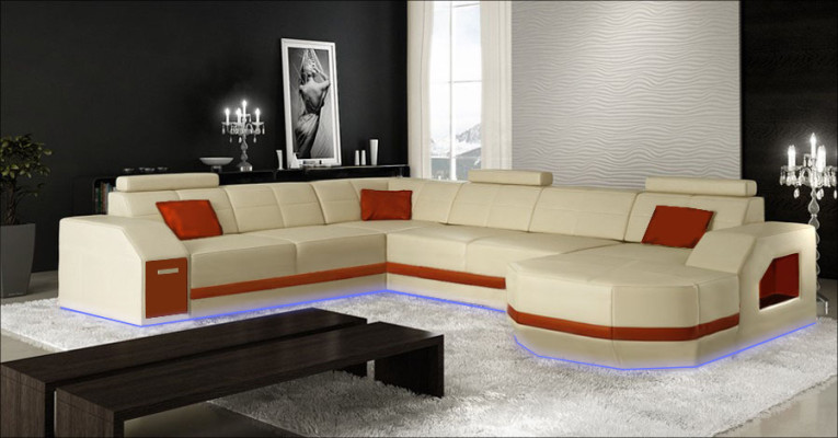 Living landscape Leather sofa Couch Corner sofa Eck Suite Design Modern Sofa with USB