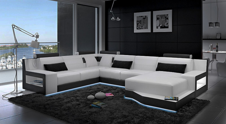 Leather sofa Corner sofa + USB Suite Living landscape Upholstery U-shape Couch Sofa Design
