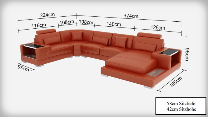 Living landscape Upholstery Corner Corner Sofa with USB Suite Landschaft Leather Wetzlar