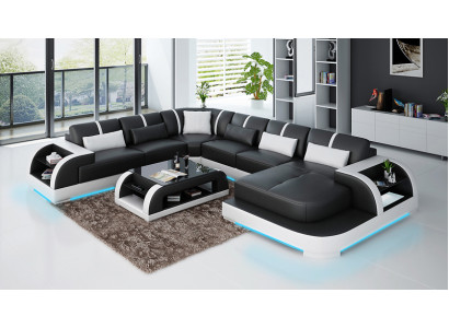 Leather sofa Couch Living landscape Corner sofa Corner Suite Design Modern Sofa