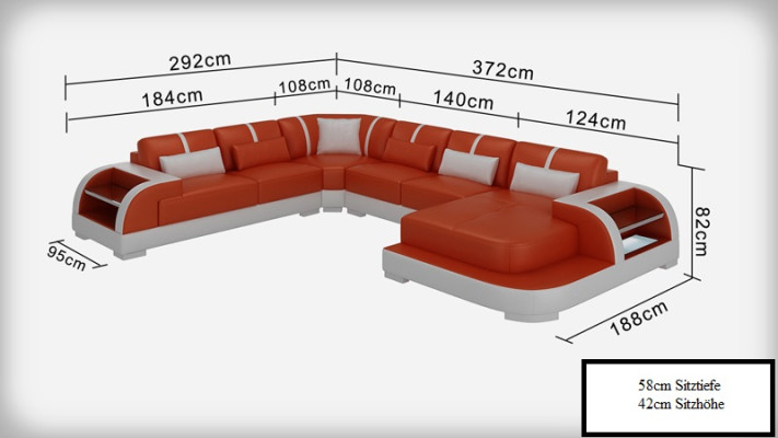 Leather sofa Couch Living landscape Corner sofa Corner Suite Design Modern Sofa