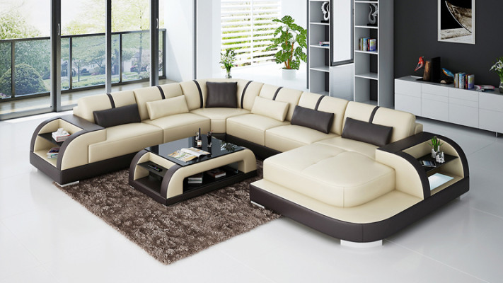 Leather sofa Couch Living landscape Corner sofa Corner Suite Design Modern Sofa
