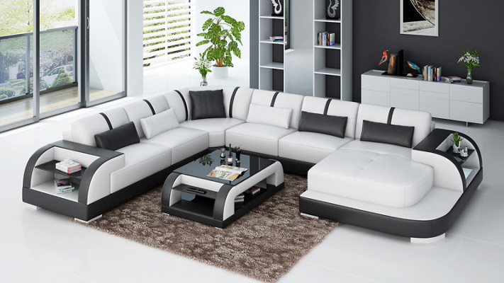 Leather sofa Couch Living landscape Corner sofa Corner Suite Design Modern Sofa