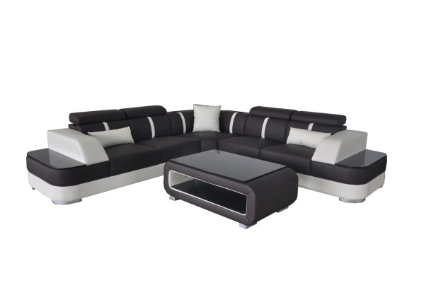 Corner Sofa Leather Upholstery Corner Seat Suite Couches L-shape + Table Living landscape