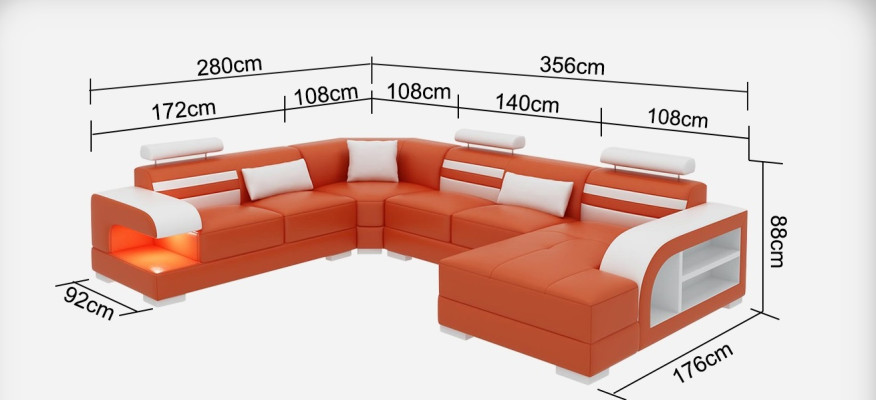 Leather sofa Couch Living landscape Corner sofa Corner Suite Design Modern Sofa + USB new