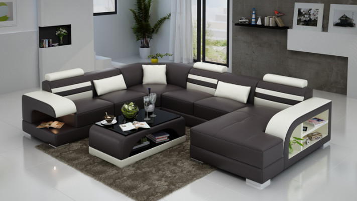 Leather sofa Couch Living landscape Corner sofa Corner Suite Design Modern Sofa + USB new