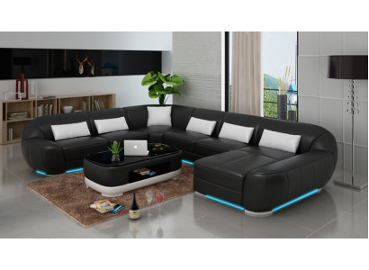 Design Leather Corner Sofa Modern Suite Couch Corner new Living landscape Gray USB