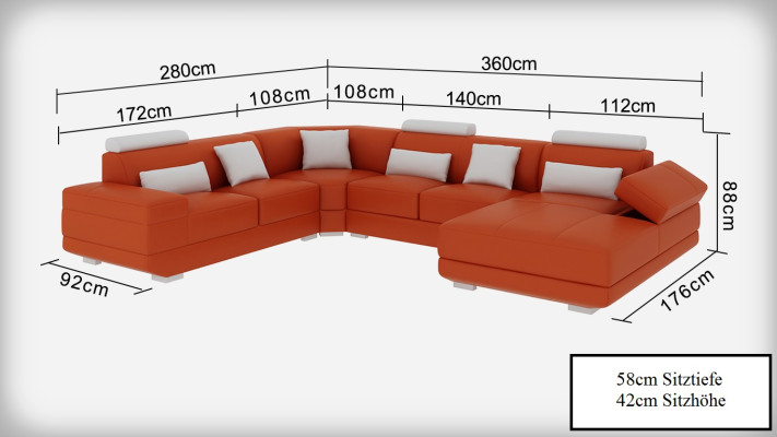 Leather sofa Couch Living landscape Corner sofa Corner Suite Design Modern Sofa Beige USB