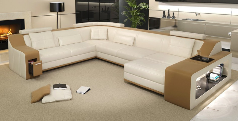 Modern seating area Corner sofa Sofa Upholstery Couch Leather Corner suite Living landscape USB