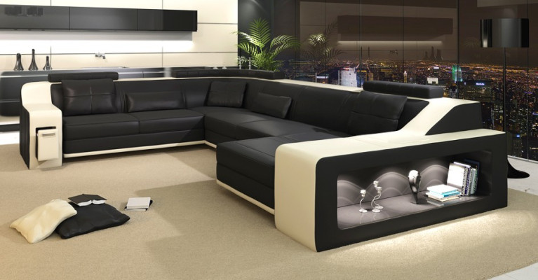 Modern seating area Corner sofa Sofa Upholstery Couch Leather Corner suite Living landscape USB
