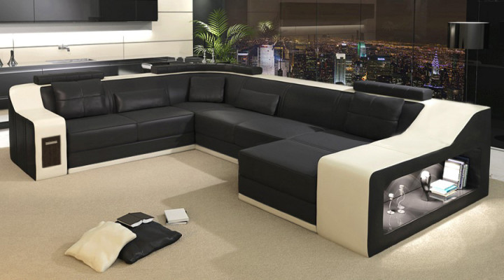 Leather sofa Couch Living landscape Corner sofa Corner Suite Design Modern Sofa with USB