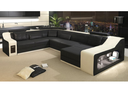 Leather sofa Couch Living landscape Corner sofa Corner Suite Design Modern Sofa with USB